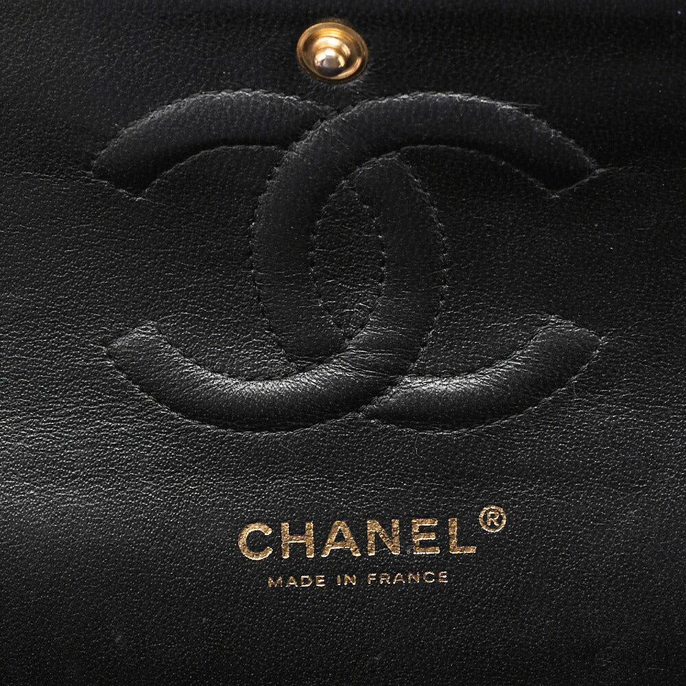 CHANEL Caviar Skin Matelasse Double Flap 25cm Chain Shoulder Black Gold-Tone Hardware, Pre-Owned