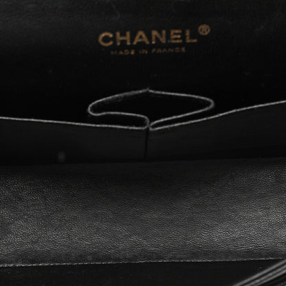 CHANEL Caviar Skin Matelasse Double Flap 25cm Chain Shoulder Black Gold-Tone Hardware, Pre-Owned