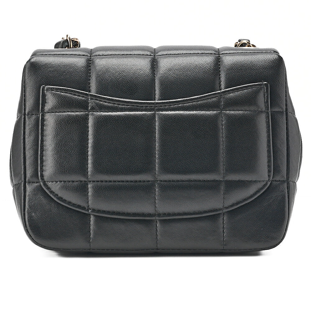 CHANEL Lambskin Mini Chocolate Bar 15cm Single Flap Turn Lock Chain Shoulder Black Gold-Tone Hardware, Pre-Owned