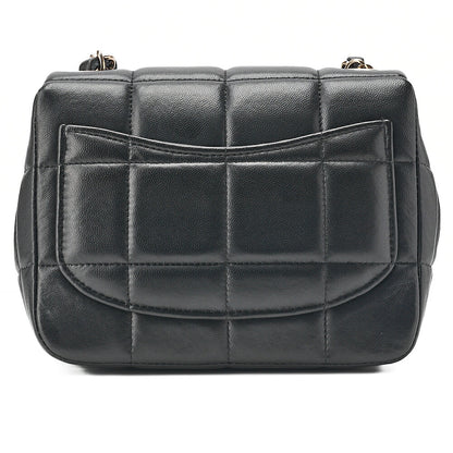 CHANEL Lambskin Mini Chocolate Bar 15cm Single Flap Turn Lock Chain Shoulder Black Gold-Tone Hardware, Pre-Owned