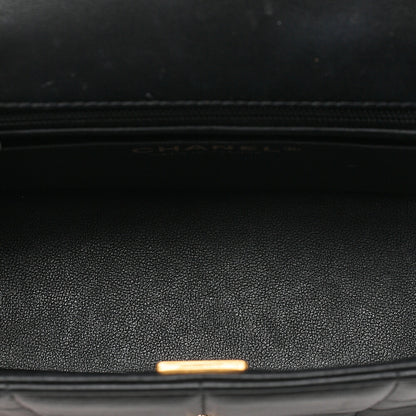 CHANEL Lambskin Mini Chocolate Bar 15cm Single Flap Turn Lock Chain Shoulder Black Gold-Tone Hardware, Pre-Owned
