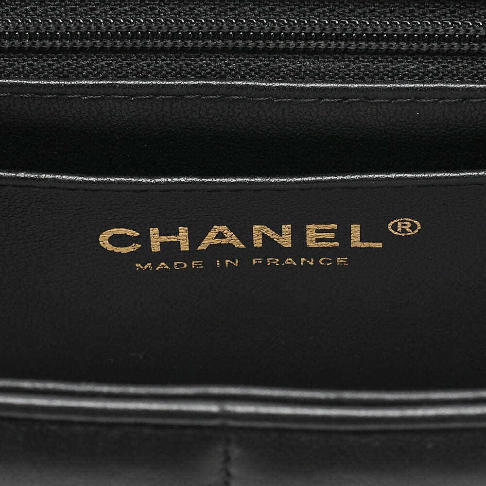 CHANEL Lambskin Mini Chocolate Bar 15cm Single Flap Turn Lock Chain Shoulder Black Gold-Tone Hardware, Pre-Owned