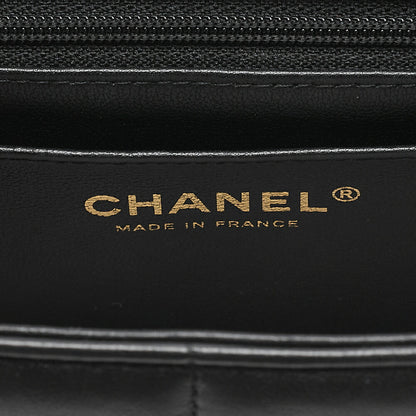 CHANEL Lambskin Mini Chocolate Bar 15cm Single Flap Turn Lock Chain Shoulder Black Gold-Tone Hardware, Pre-Owned
