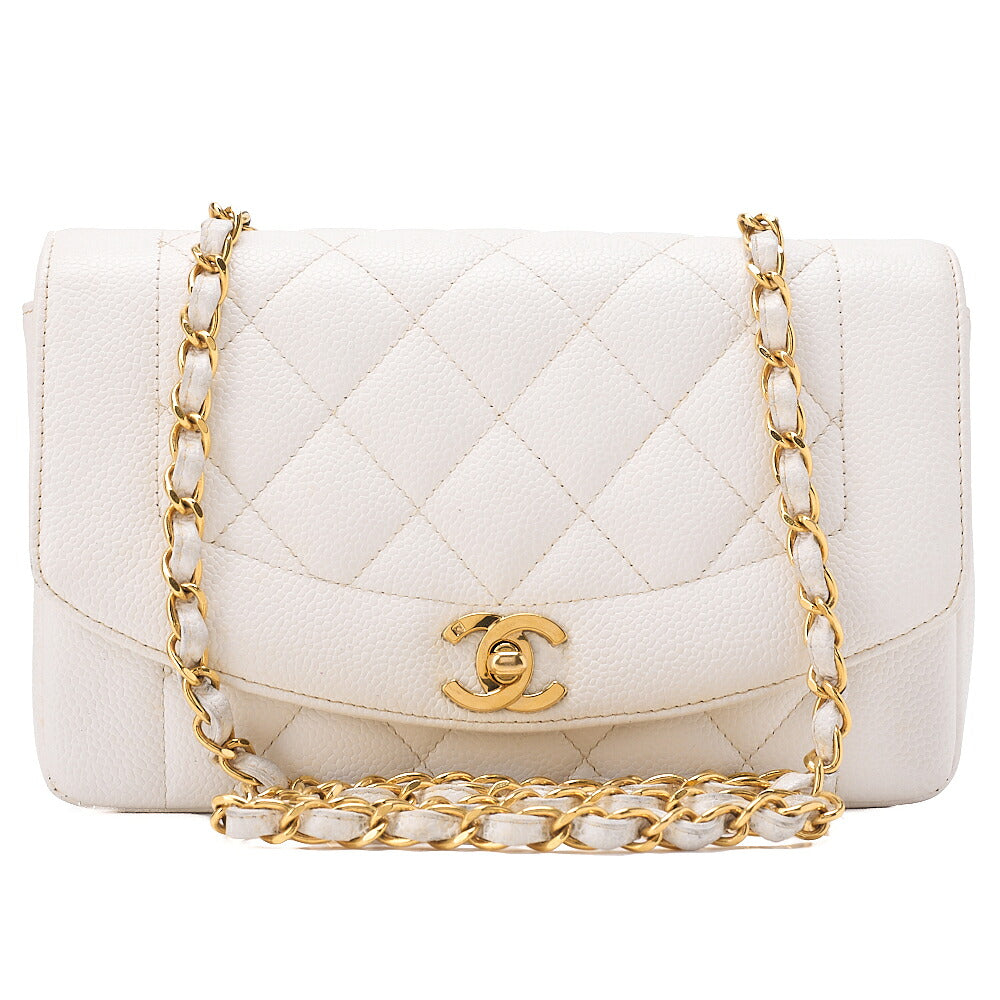 CHANEL Caviar Skin Matelasse Diana Flap 22CM Chain Shoulder White Gold-Tone Hardware, Pre-Owned