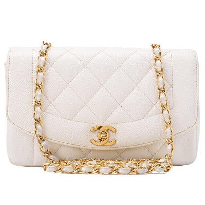 CHANEL Caviar Skin Matelasse Diana Flap 22CM Chain Shoulder White Gold-Tone Hardware, Pre-Owned