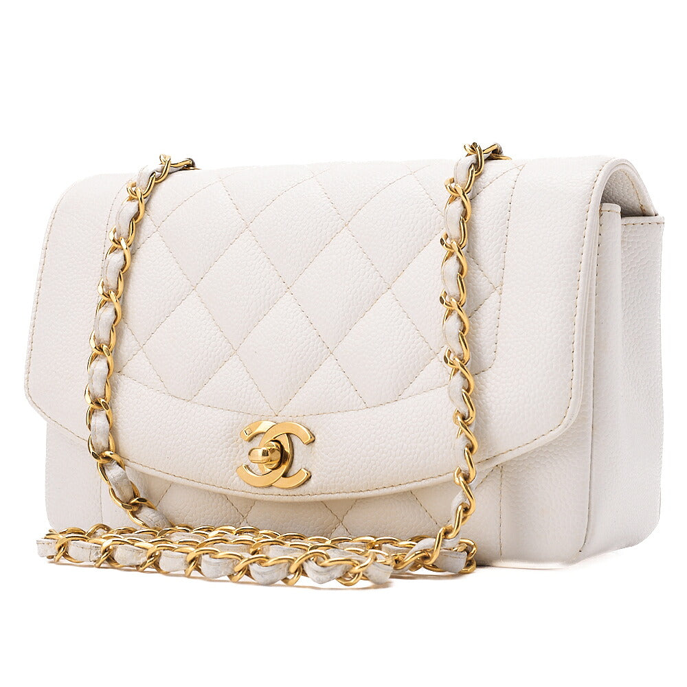 CHANEL Caviar Skin Matelasse Diana Flap 22CM Chain Shoulder White Gold-Tone Hardware, Pre-Owned