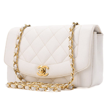 CHANEL Caviar Skin Matelasse Diana Flap 22CM Chain Shoulder White Gold-Tone Hardware, Pre-Owned