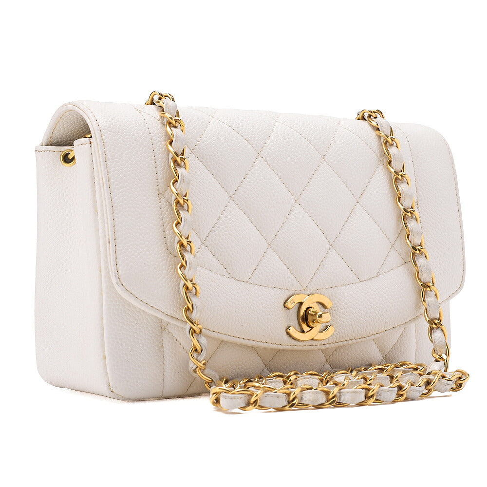CHANEL Caviar Skin Matelasse Diana Flap 22CM Chain Shoulder White Gold-Tone Hardware, Pre-Owned