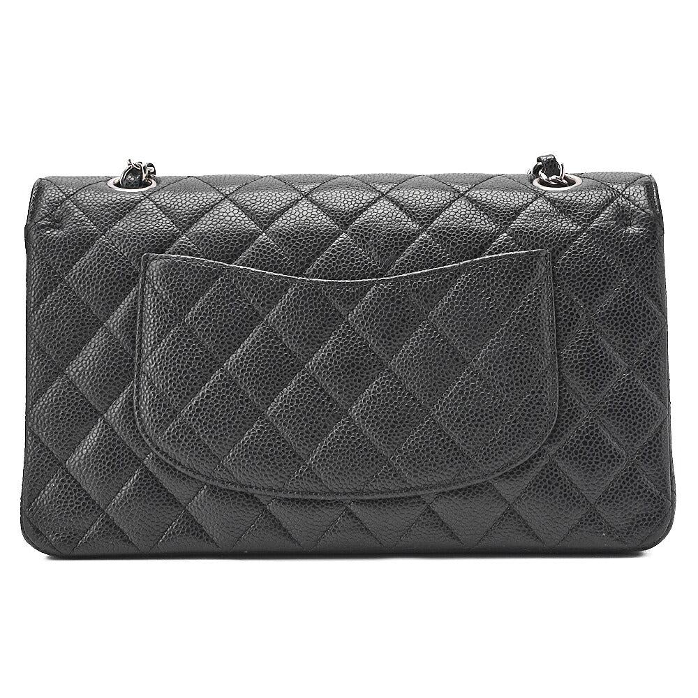 CHANEL Caviar Skin Matelasse Double Flap 25cm Chain Shoulder Black Silver-Tone Hardware, Pre-Owned