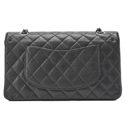 CHANEL Caviar Skin Matelasse Double Flap 25cm Chain Shoulder Black Silver-Tone Hardware, Pre-Owned
