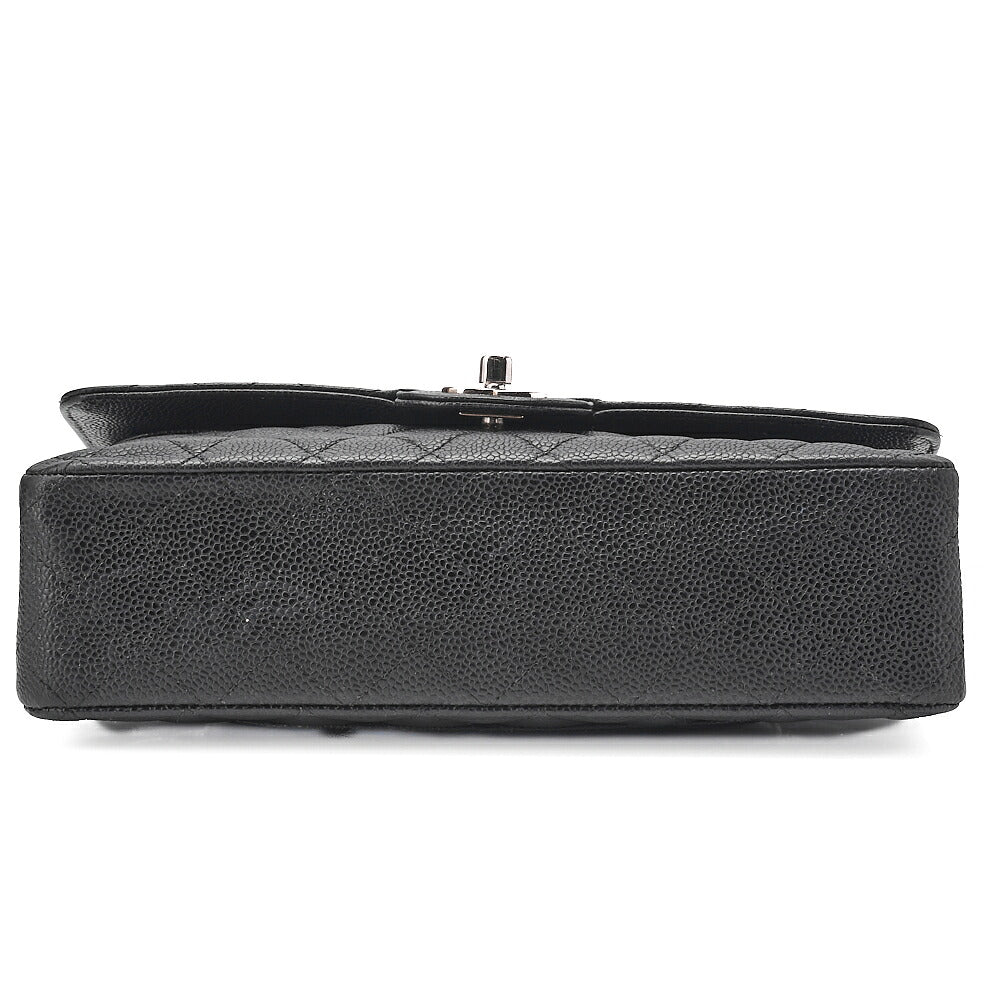 CHANEL Caviar Skin Matelasse Double Flap 25cm Chain Shoulder Black Silver-Tone Hardware, Pre-Owned