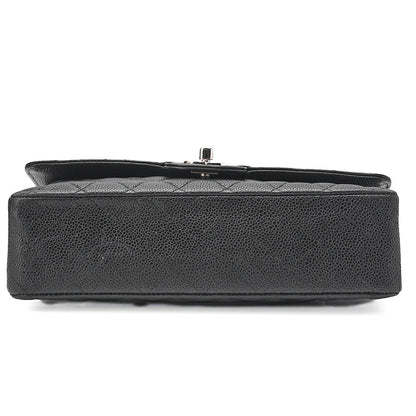 CHANEL Caviar Skin Matelasse Double Flap 25cm Chain Shoulder Black Silver-Tone Hardware, Pre-Owned