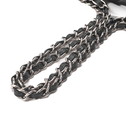CHANEL Caviar Skin Matelasse Double Flap 25cm Chain Shoulder Black Silver-Tone Hardware, Pre-Owned