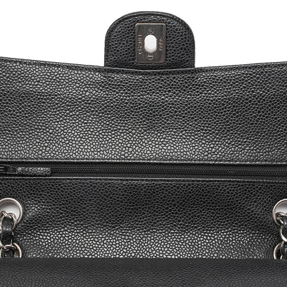 CHANEL Caviar Skin Matelasse Double Flap 25cm Chain Shoulder Black Silver-Tone Hardware, Pre-Owned