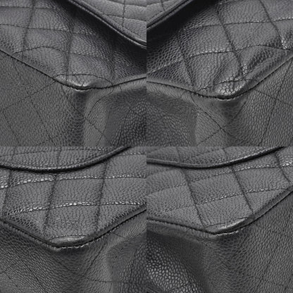 CHANEL Caviar Skin Matelasse Double Flap 25cm Chain Shoulder Black Silver-Tone Hardware, Pre-Owned