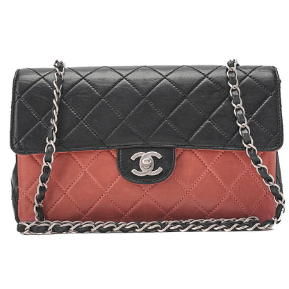 CHANEL Lambskin Matelasse Coco Mark Single Flap Chain Shoulder Black x Pink Orange Silver-Tone Hardware, Pre-Owned