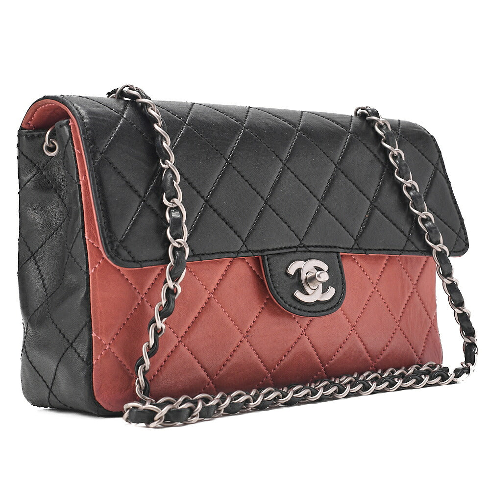 CHANEL Lambskin Matelasse Coco Mark Single Flap Chain Shoulder Black x Pink Orange Silver-Tone Hardware, Pre-Owned