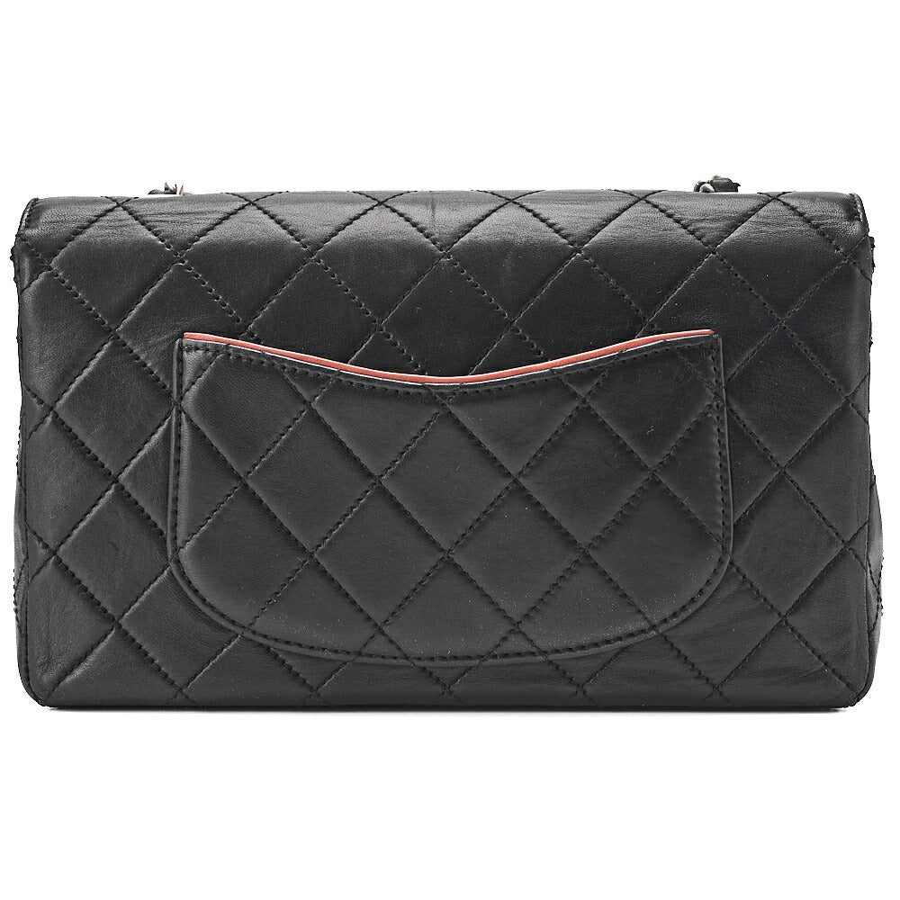 CHANEL Lambskin Matelasse Coco Mark Single Flap Chain Shoulder Black x Pink Orange Silver-Tone Hardware, Pre-Owned