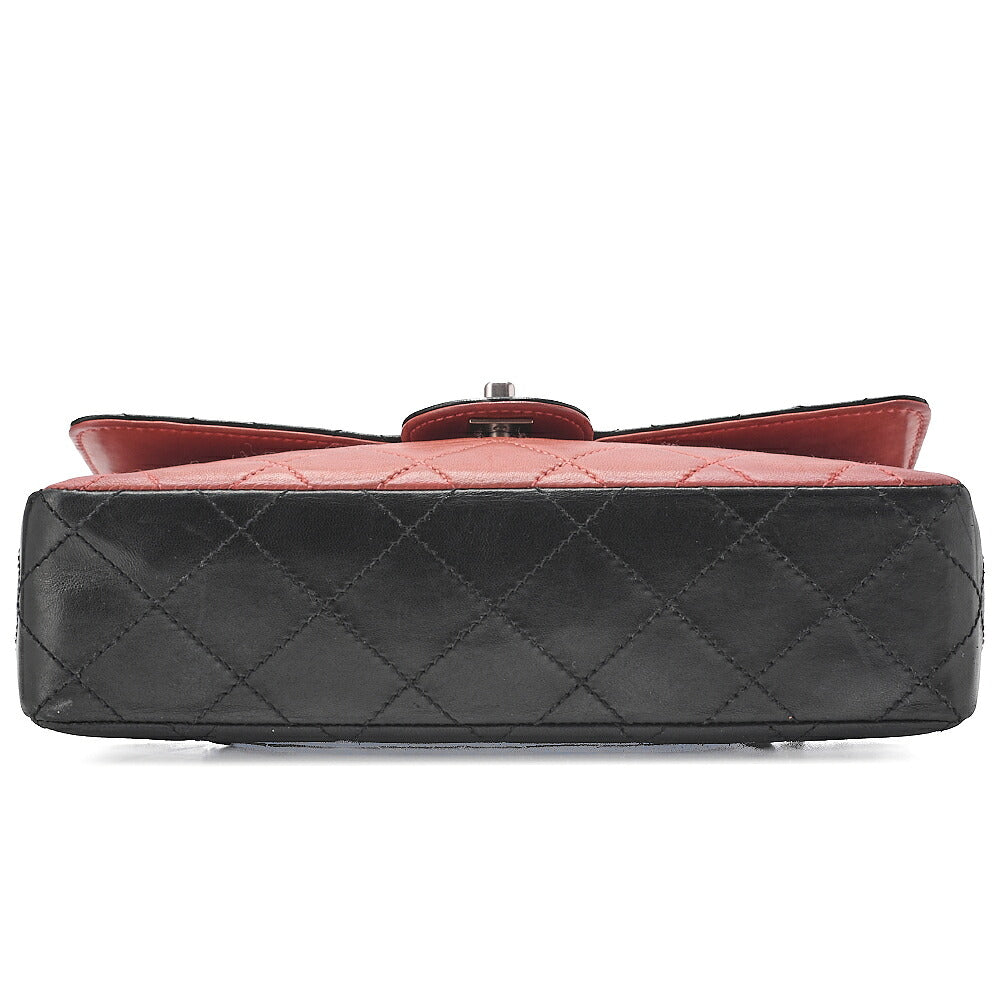CHANEL Lambskin Matelasse Coco Mark Single Flap Chain Shoulder Black x Pink Orange Silver-Tone Hardware, Pre-Owned