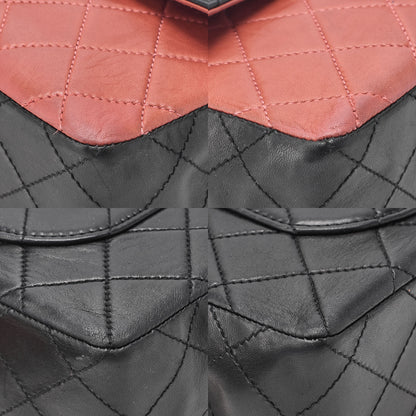 CHANEL Lambskin Matelasse Coco Mark Single Flap Chain Shoulder Black x Pink Orange Silver-Tone Hardware, Pre-Owned