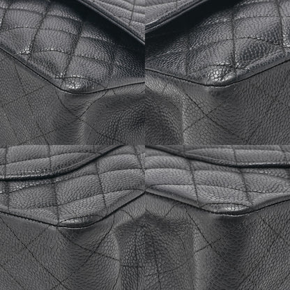 CHANEL Matelasse Turn Lock Double Flap 25 Chain Shoulder Bag Caviar Skin Black Silver-Tone Hardware, Pre-Owned