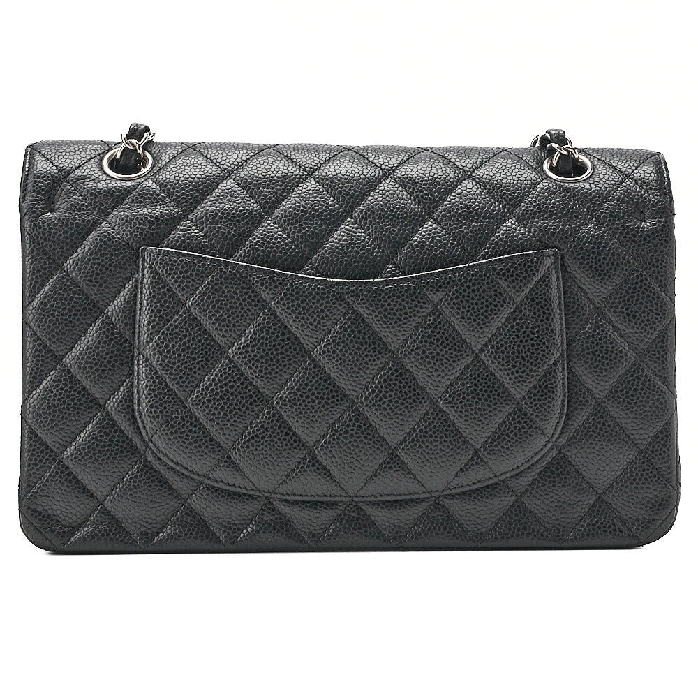 CHANEL Matelasse Turn Lock Double Flap 25 Chain Shoulder Bag Caviar Skin Black Silver-Tone Hardware, Pre-Owned