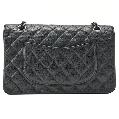 CHANEL Matelasse Turn Lock Double Flap 25 Chain Shoulder Bag Caviar Skin Black Silver-Tone Hardware, Pre-Owned