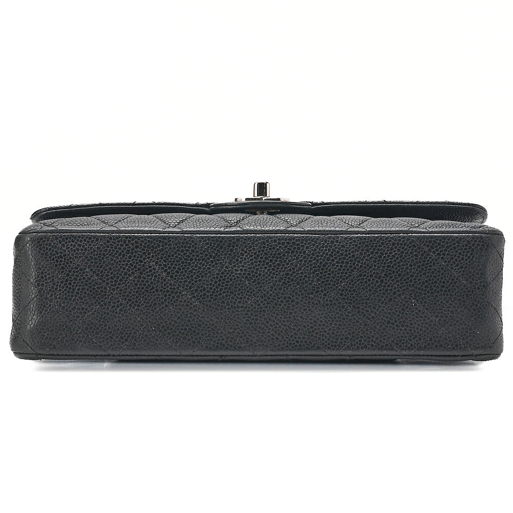 CHANEL Matelasse Turn Lock Double Flap 25 Chain Shoulder Bag Caviar Skin Black Silver-Tone Hardware, Pre-Owned