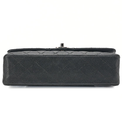 CHANEL Matelasse Turn Lock Double Flap 25 Chain Shoulder Bag Caviar Skin Black Silver-Tone Hardware, Pre-Owned