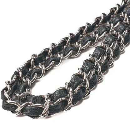 CHANEL Matelasse Turn Lock Double Flap 25 Chain Shoulder Bag Caviar Skin Black Silver-Tone Hardware, Pre-Owned