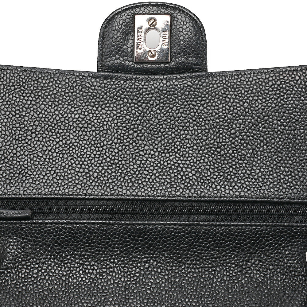CHANEL Matelasse Turn Lock Double Flap 25 Chain Shoulder Bag Caviar Skin Black Silver-Tone Hardware, Pre-Owned