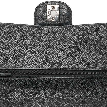 CHANEL Matelasse Turn Lock Double Flap 25 Chain Shoulder Bag Caviar Skin Black Silver-Tone Hardware, Pre-Owned