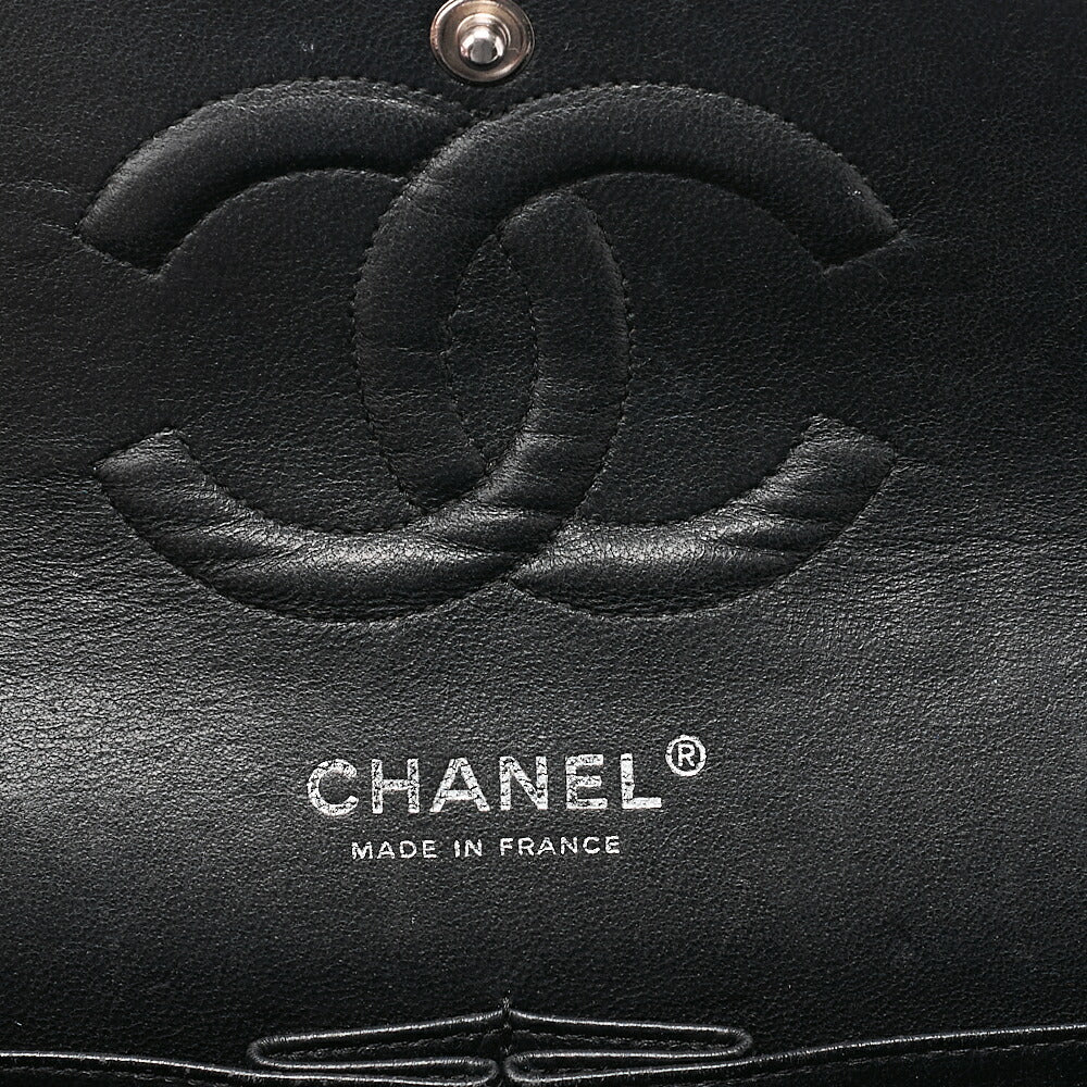 CHANEL Matelasse Turn Lock Double Flap 25 Chain Shoulder Bag Caviar Skin Black Silver-Tone Hardware, Pre-Owned