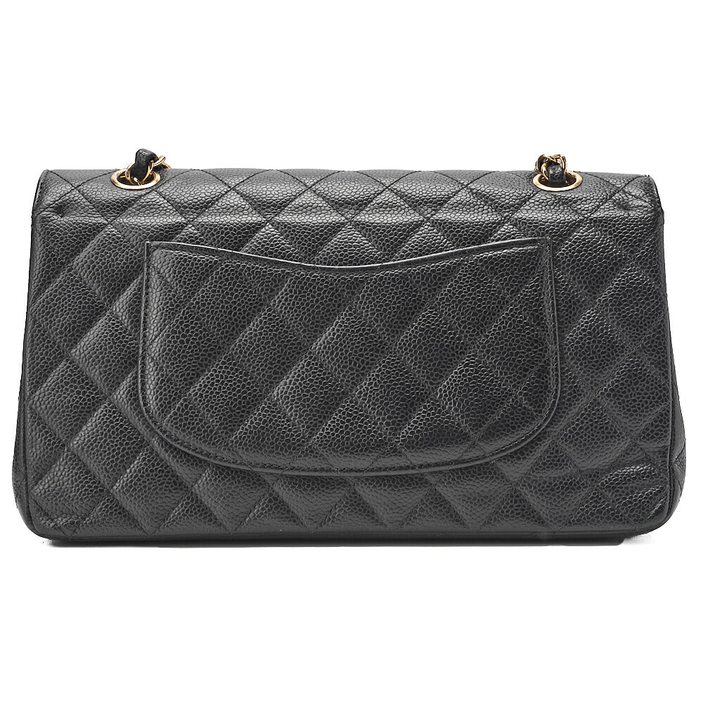 CHANEL Matelasse Turn Lock Double Flap 25 Chain Shoulder Bag Caviar Skin Black Gold-Tone Hardware, Pre-Owned