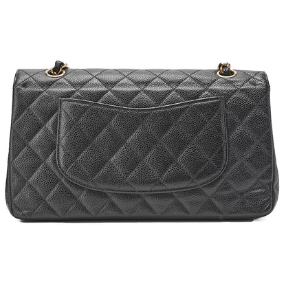 CHANEL Matelasse Turn Lock Double Flap 25 Chain Shoulder Bag Caviar Skin Black Gold-Tone Hardware, Pre-Owned