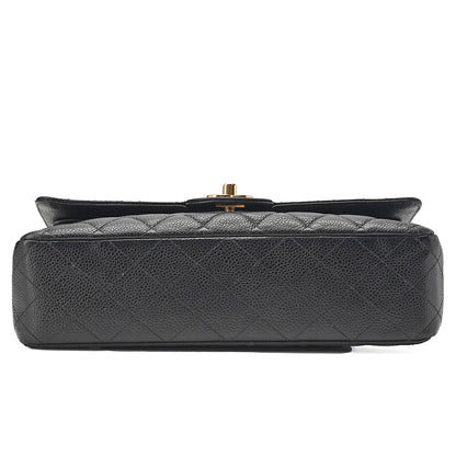 CHANEL Matelasse Turn Lock Double Flap 25 Chain Shoulder Bag Caviar Skin Black Gold-Tone Hardware, Pre-Owned