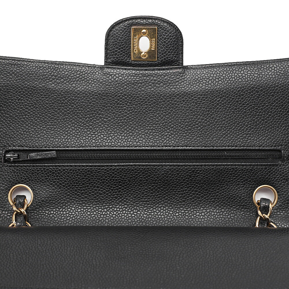 CHANEL Matelasse Turn Lock Double Flap 25 Chain Shoulder Bag Caviar Skin Black Gold-Tone Hardware, Pre-Owned