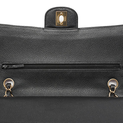 CHANEL Matelasse Turn Lock Double Flap 25 Chain Shoulder Bag Caviar Skin Black Gold-Tone Hardware, Pre-Owned