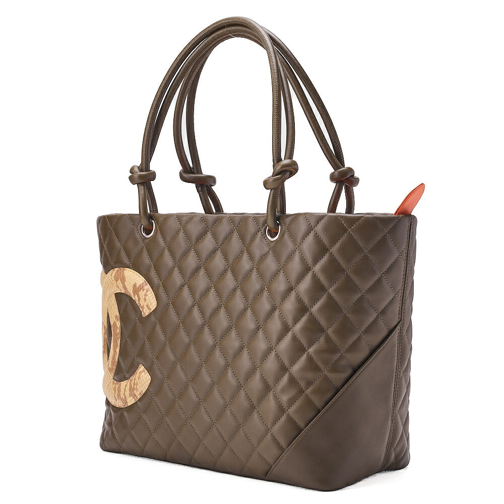 CHANEL Cambon Line Calf Leather x Python Tote Bag Green Silver-Tone Hardware, Pre-Owned