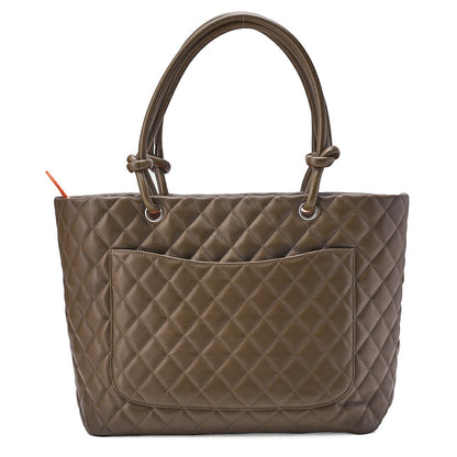 CHANEL Cambon Line Calf Leather x Python Tote Bag Green Silver-Tone Hardware, Pre-Owned