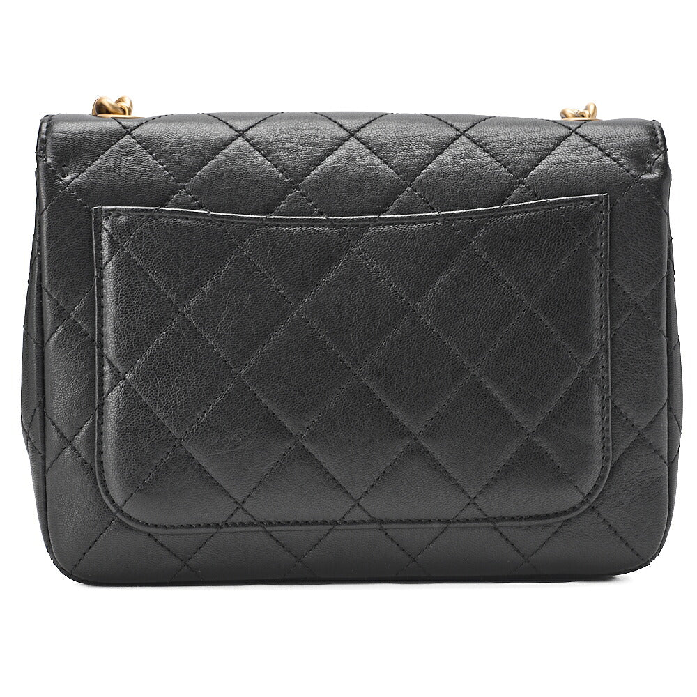 CHANEL Lambskin Matelasse Single Flap Chain Shoulder Black Gold-Tone Hardware, Pre-Owned