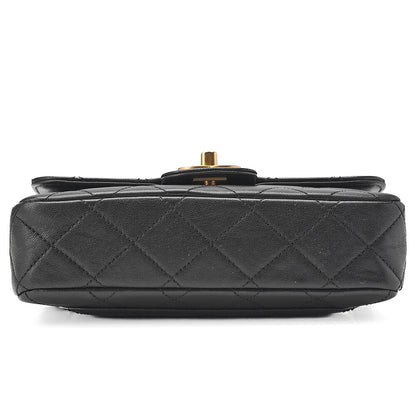 CHANEL Lambskin Matelasse Single Flap Chain Shoulder Black Gold-Tone Hardware, Pre-Owned
