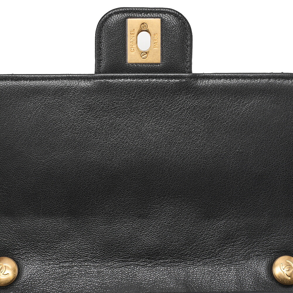 CHANEL Lambskin Matelasse Single Flap Chain Shoulder Black Gold-Tone Hardware, Pre-Owned