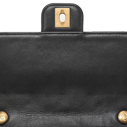 CHANEL Lambskin Matelasse Single Flap Chain Shoulder Black Gold-Tone Hardware, Pre-Owned