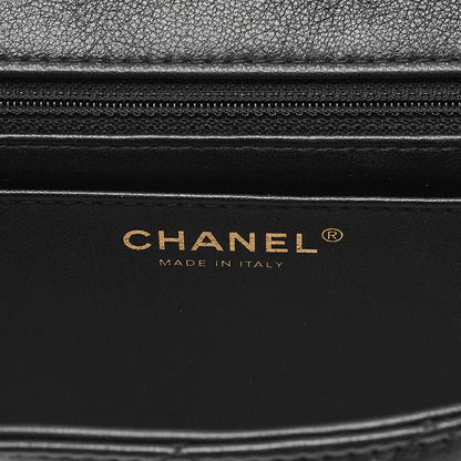 CHANEL Lambskin Matelasse Single Flap Chain Shoulder Black Gold-Tone Hardware, Pre-Owned