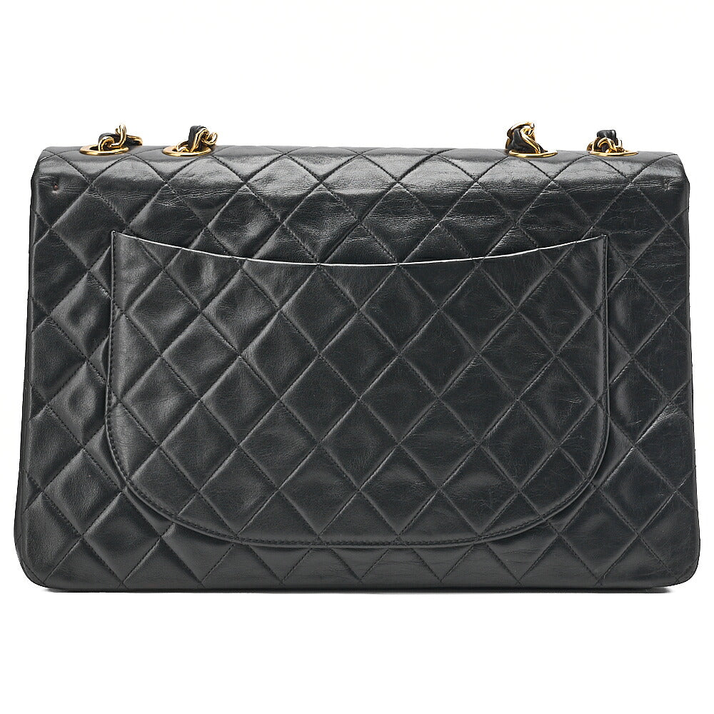 CHANEL Chain Shoulder Bag Deka Matelasse 34cm Single Flap Lambskin Black Gold-Tone Hardware, Pre-Owned