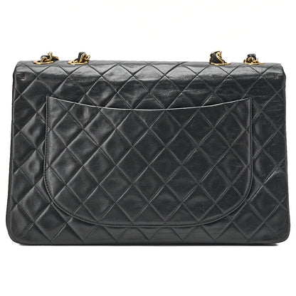 CHANEL Chain Shoulder Bag Deka Matelasse 34cm Single Flap Lambskin Black Gold-Tone Hardware, Pre-Owned