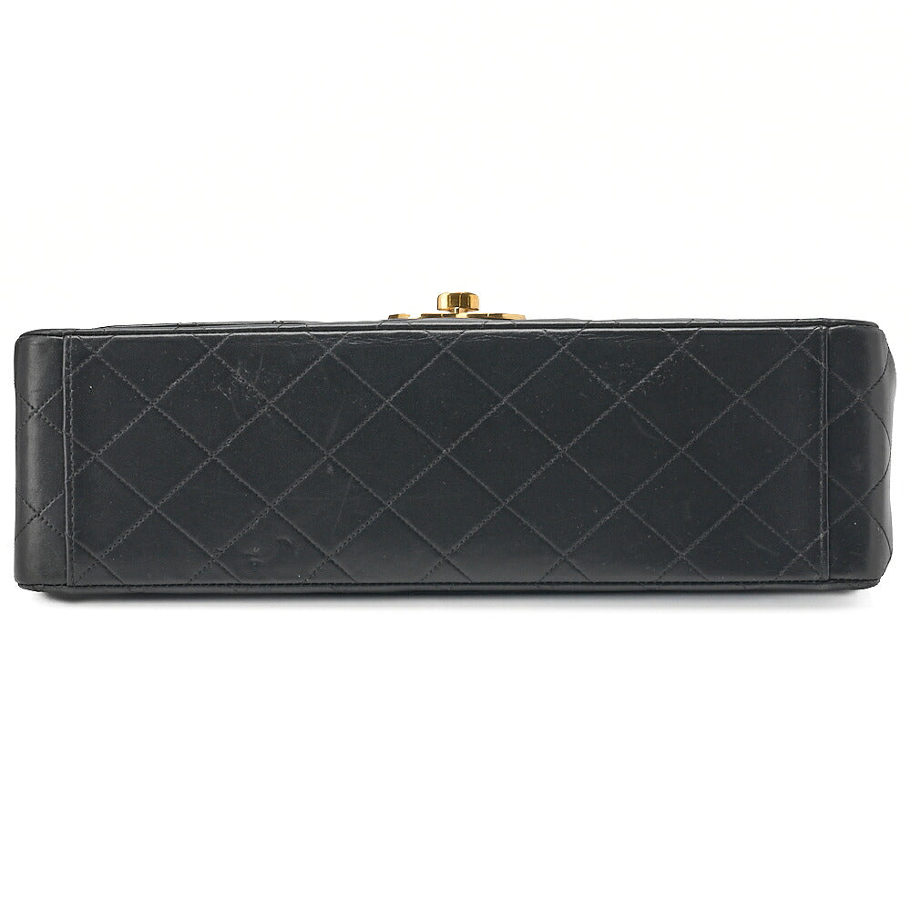 CHANEL Chain Shoulder Bag Deka Matelasse 34cm Single Flap Lambskin Black Gold-Tone Hardware, Pre-Owned