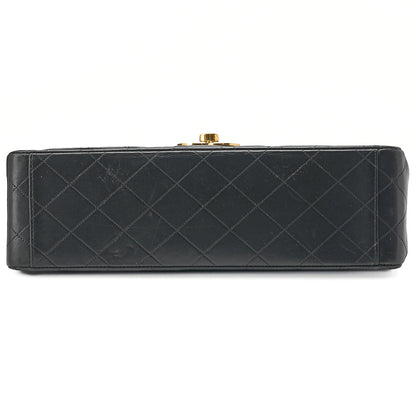 CHANEL Chain Shoulder Bag Deka Matelasse 34cm Single Flap Lambskin Black Gold-Tone Hardware, Pre-Owned