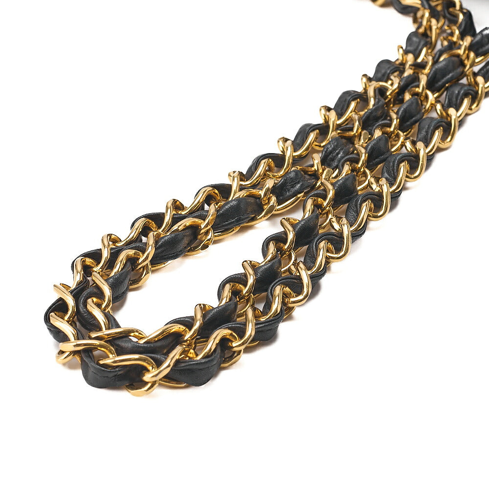 CHANEL Chain Shoulder Bag Deka Matelasse 34cm Single Flap Lambskin Black Gold-Tone Hardware, Pre-Owned